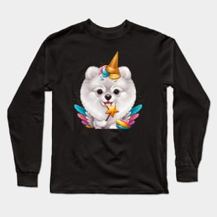 White Pomeranian Ice Cream Unicorn Long Sleeve T-Shirt